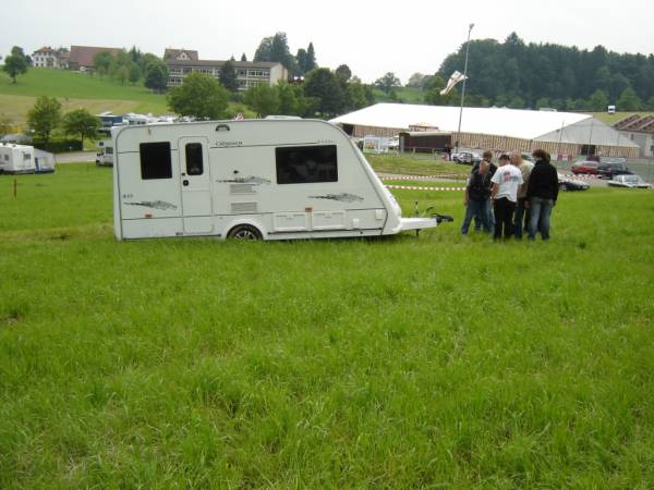 Caravan staat vast.